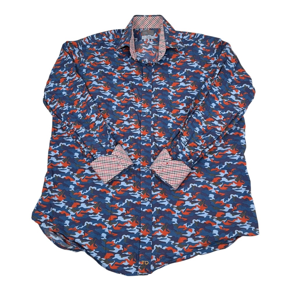 Thomas Dean Camo Print Button Down Shirt Long Sleeve Novelty Casual Camo XL